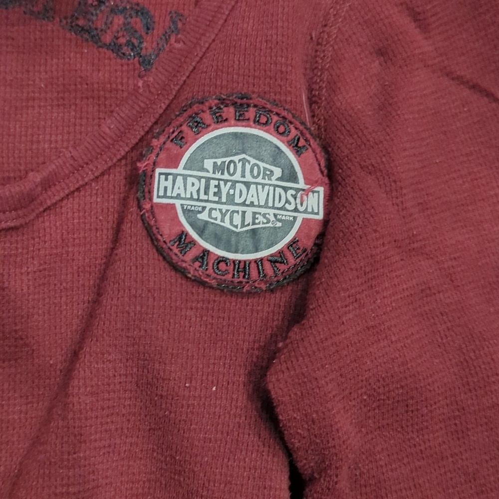 Y2K Harley-Davidson Waffle Knit Henley American Grunge Distressed - Picture 4 of 12